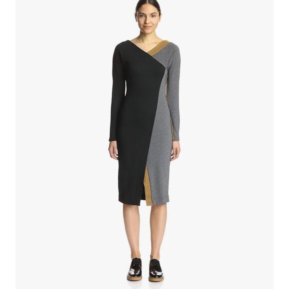 Ronen Chen Dresses & Skirts - Ronen Chen Nelly Colorblock Long Sleeve Asymmetrical Sheath Dress Size 10 NWT